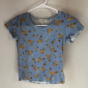 No comment girls blue floral short sleeve shirt size medium 10/12